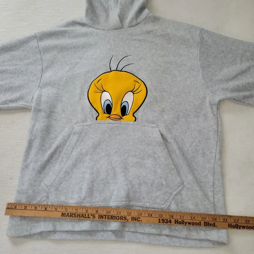 Vtg Looney Tunes Sweatshirt Sz M Womens Tweety Bird Hoodie 90s Retro Y2K Cartoon - Picture 11 of 16